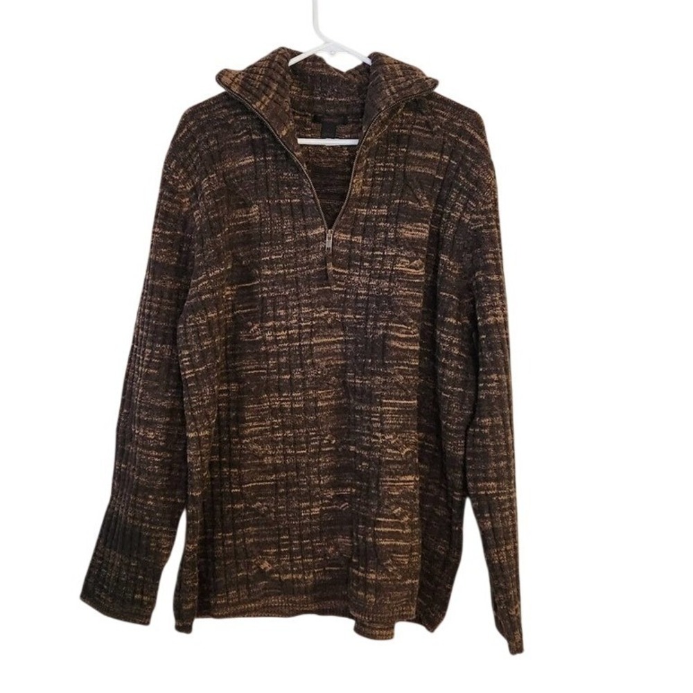 Express Mens XL Brown Marled Quarter Zip Wool Blend Cable Knit Sweater Mock Neck